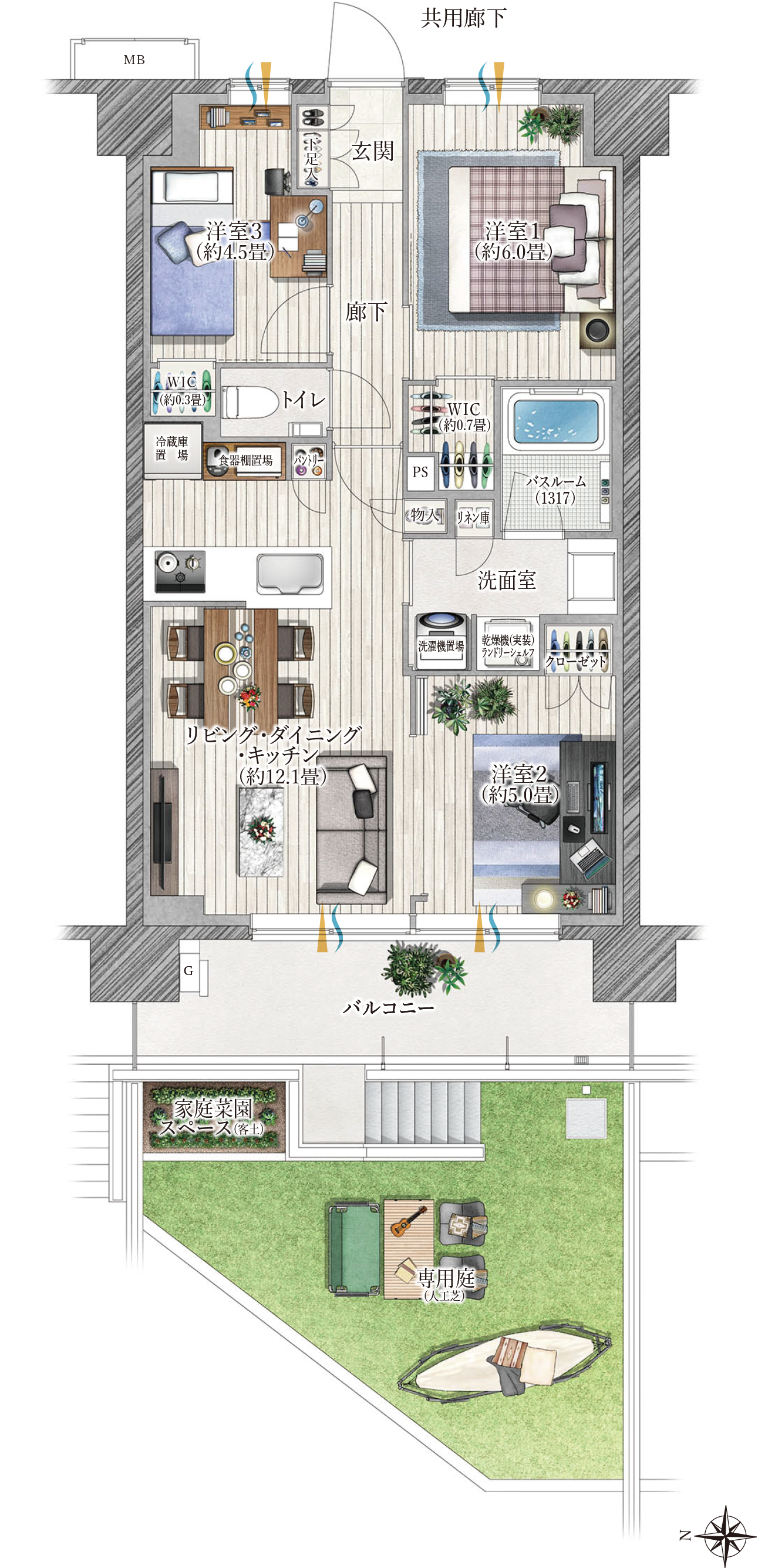 Bt type 家具入り間取り図
