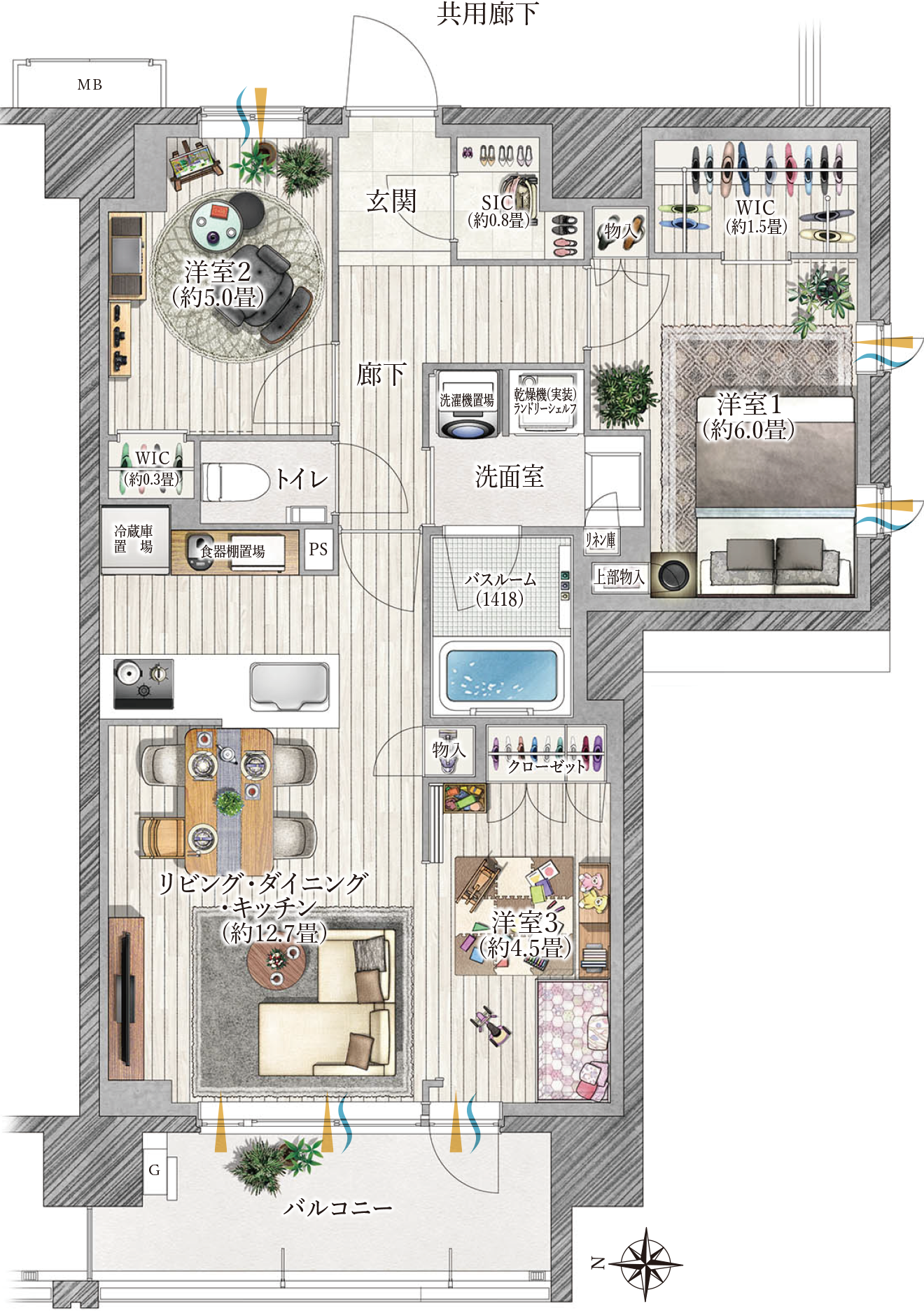 Dtype 家具入り間取り図