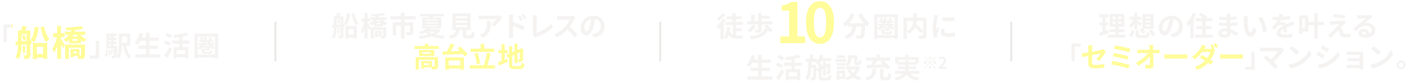 「船橋」駅生活圏|船橋市夏見アドレスの高台立地|徒歩10分圏内に生活施設充実※2|理想の住まいを叶える「セミオーダー」マンション。